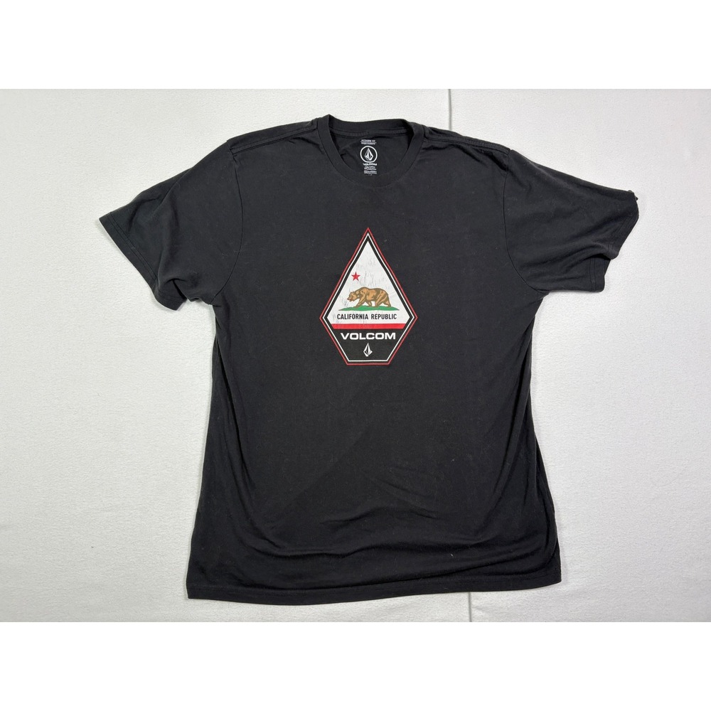 Volcom Mens California Republic Bear Logo Graphic T-Shirt Black Modern Fit XL